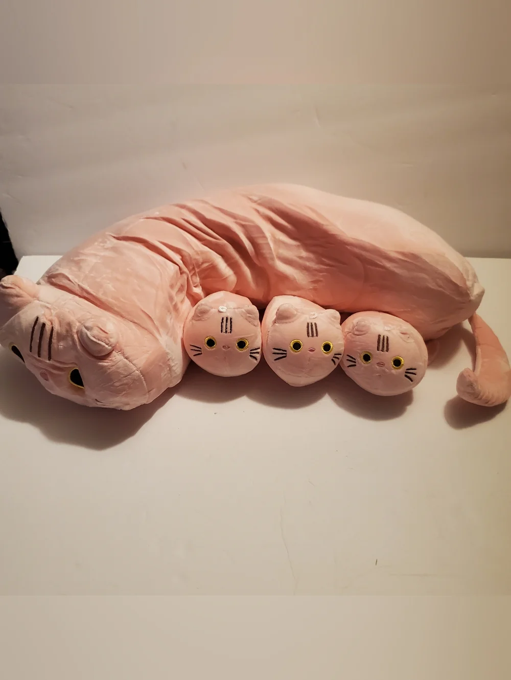 Pink Cat Plush Stuffed Animal with Kittens Collectible Animation Merchandise